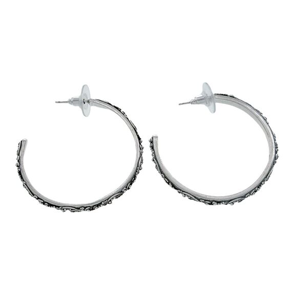Lois Hill Sterling Silver 925 Milgrain Scrollwork Oxidized Hoop Earrings - Picture 3 of 10